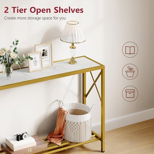 Tajsoon Entryway Table 41.8", 2 Tier Gold Console Table - Image 4