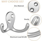 Homanu 14 Pack Silvery Coat Hooks Wall Mounted Double Prong - Image 4