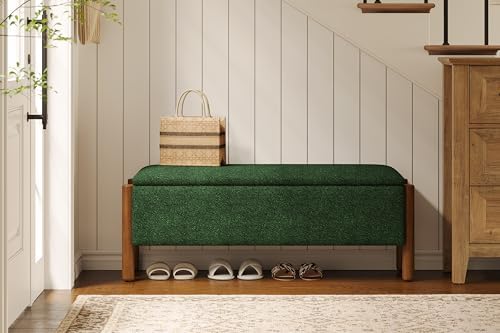 Modern Storage Benches with Walnut Wood Legs, Fabric Upholstered Entryway Bench - Image 4