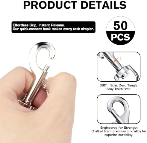 50pcs Swivel Snap Hooks for Dog Leash Collar Linking, Metal Heavy Duty Eye - Image 3
