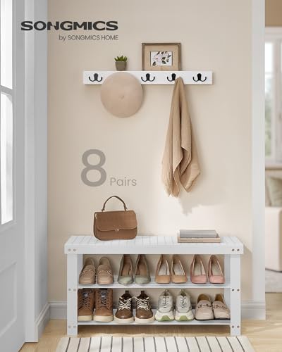 SONGMICS Shoe Rack Bench, 3-Tier Bamboo Entryway Bench, 35.2 Inches Width - Image 4