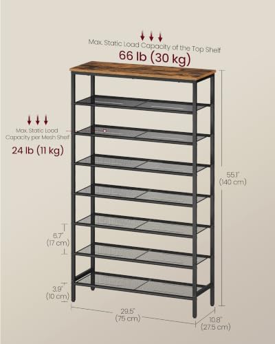 VASAGLE Shoe Rack with 7 Mesh Shelves and 1 Large Top - Image 3