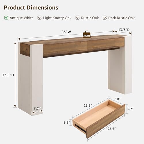 OKD 63" Console Table with Drawers, Thick Block Entryway Table - Image 2