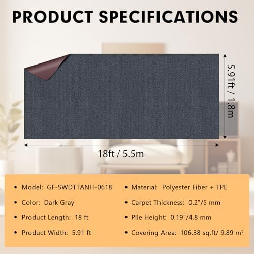Grefinity Marine Carpet, 6 FT x 18 FT Dark Gray Indoor Outdoor Carpet - Image 2