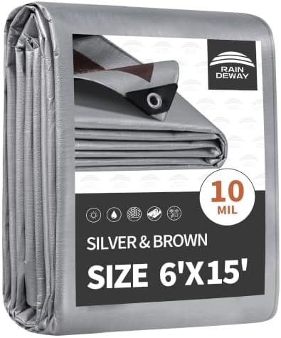 RAINDEWAY 6x15 Feet Tarps Heavy Duty Waterproof, 10Mil Multipurpose Tarp by RAINDEWAY