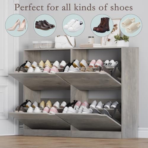 BORNOON Shoe Cabinet with 4 Flip Drawers, Narrow Hidden Shoe Storage Cabinet - Image 4
