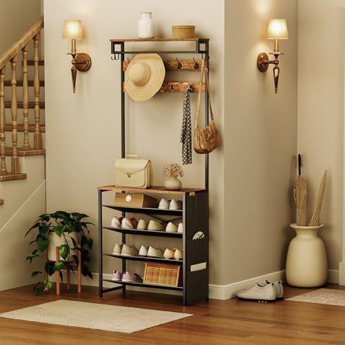 HOOBRO Hall Tree with Bench, Entryway Coat Rack with Shoe Rack, Shoe and Coat - Image 2