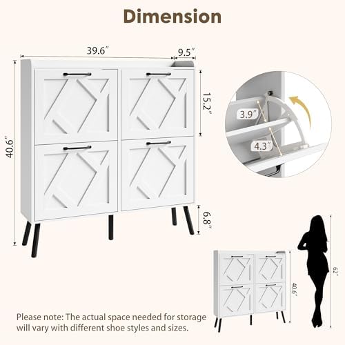 Nicetree Shoe Cabinet with 4 Flip Drawers, Freestanding Shoe Organizer Cabinet - Image 2