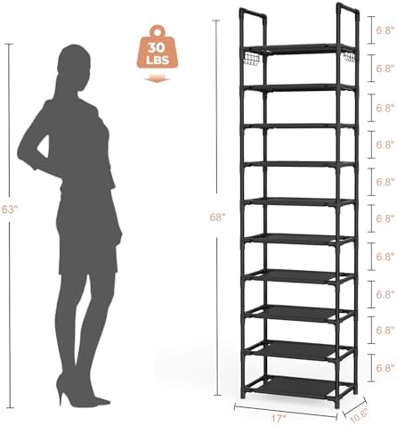 LANTEFUL 10 Tiers Shoe Rack 25 Pairs Large Capacity Tall Shoe Organizer Sturdy - Image 3