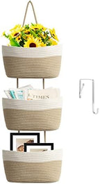 TeoKJ Over the Door Hanging Basket, 3-Tier Woven Cotton Wall-Mounted Storage by TeoKJ