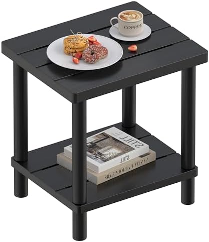 Outdoor Side Table with 2-Tier, Bamboo Small Patio Adirondack Tables by LEJANEOYE