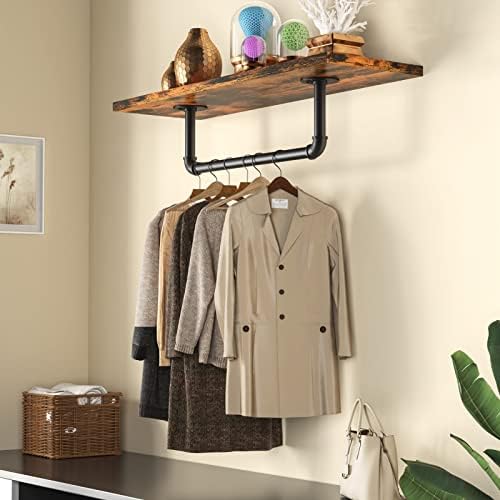 Wall Mounted Clothes Rack 21.06in, Industrial Pipe Wall Mount Clothing Rack - Image 2