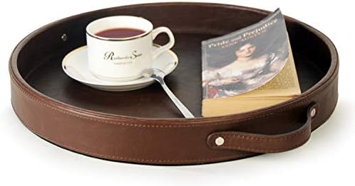HofferRuffer Top Nocth PU Leather Round Serving Tray, Decorative Serving Tray by HofferRuffer