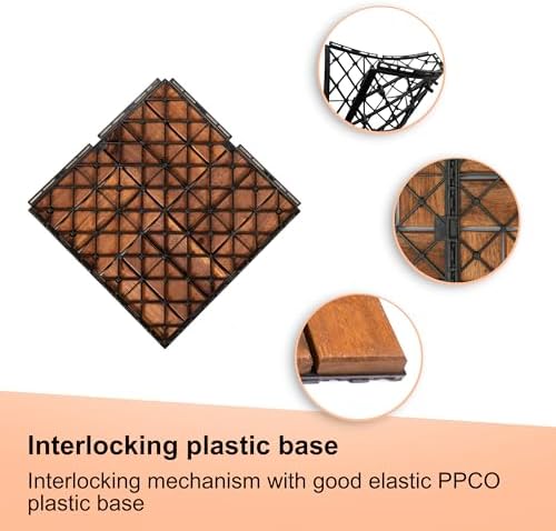 10 PCS Interlocking Deck Tiles, Solid Wood Patio Flooring Outdoor Waterproof - Image 2