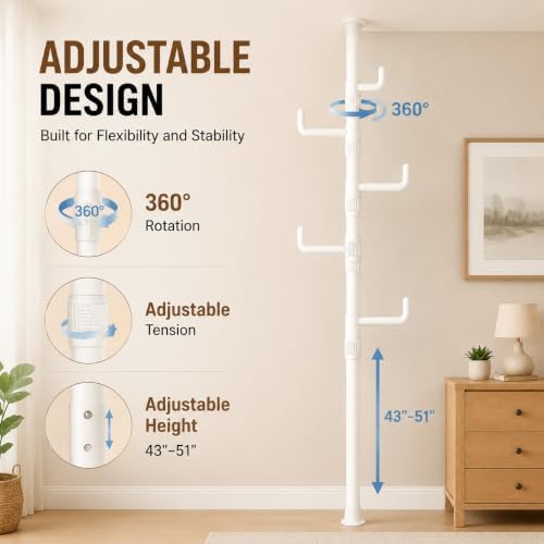 Floor to Ceiling Clothes Drying Rack, Adjustable Tension Pole Laundry Rack - Image 4
