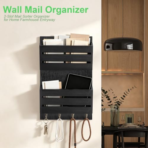 MOOACE Mail Organizer Wall Mount, Wood Mail and Key Holder - Image 2