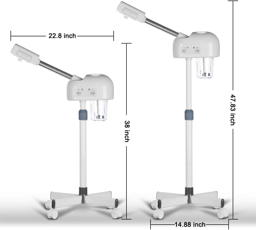 Professional Facial Steamer with Hot Mist Function, Stand Facial Steamer On Wheels, Height Adjustable & 360° Rotatable Nozzle, Use at Home & Salon SPA