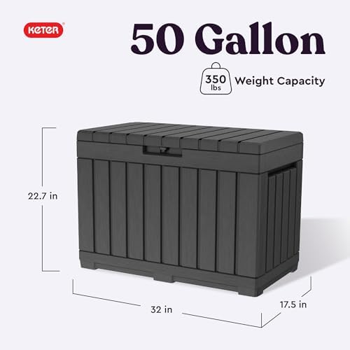 Keter Kentwood 50 Gal Outdoor Storage Box and Patio Side Table - Image 2