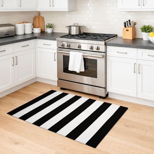KILOCOCO Black and White Striped Rug 2.3'x3.6' Washable Front Door Mat - Image 6