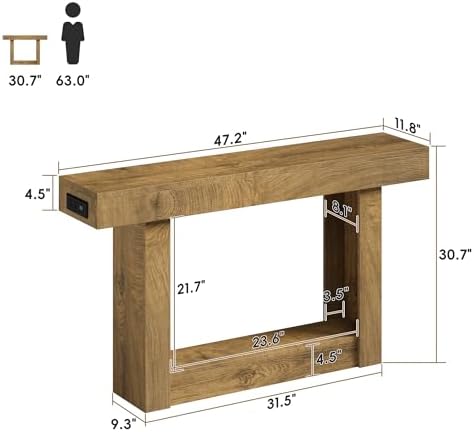 47.2" Entryway Table with Outlet, 2-Tier Console Table with Sensor Light - Image 2