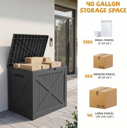 40 Gal Outdoor Storage Box Waterproof Lockable Deck Boxes Black - Image 5