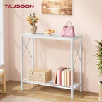 Tajsoon Narrow Console Table, 2 Tier Small Foyer Table Entryway White - Image 2