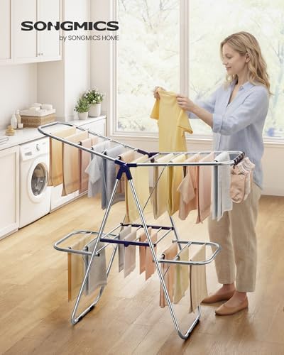 SONGMICS Clothes Drying Rack, Foldable Metal Airer, 51.2 x 19.3 x 61.8 in - Image 2