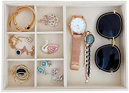 Premium Grade Beige Velvet Jewelry Organization Tray Multifunction 6 Grid Open - Image 2