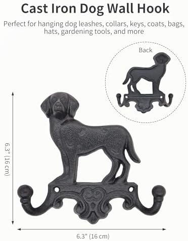 Cast Iron Dog Wall Hooks for Hanging, Heavy Duty Dog Leash Holder for Wall - Image 2