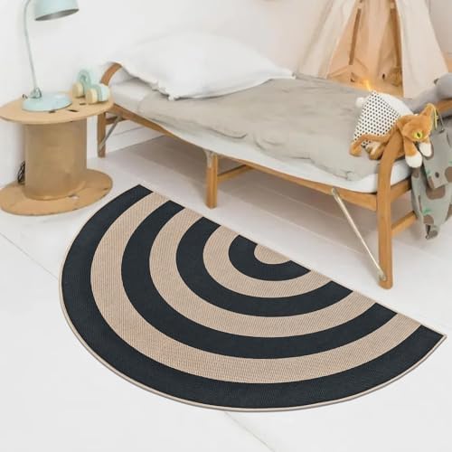 Faux Jute Rug 2.6x5Ft Half Circle Rainbow Doormat Easy Jute Carpet - Image 4