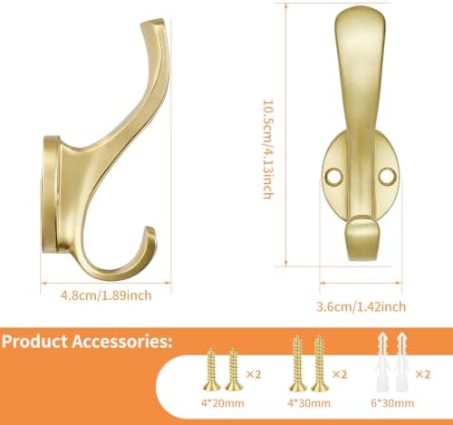 Brushed Bronze Heavy Duty Coat Hooks, 6 Pack Aluminum Wall Hooks - Image 3