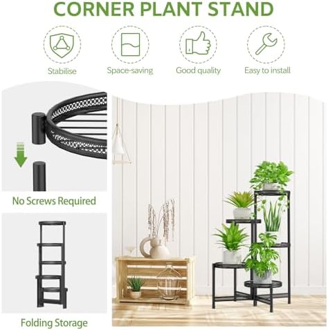 iDavosic.ly 5 Tier Large Plant Stand Indoor Outdoor, 10 In Tray, Iron Black - Image 4