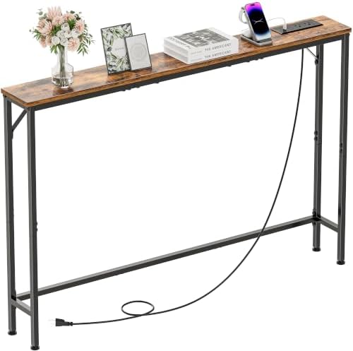 47.2" Console Table with Power Outlets, Narrow Entryway Table with Charging by VANTIMO