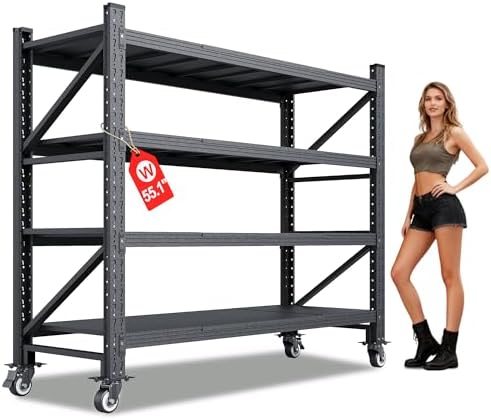 55.1” Wide Heavy Duty Metal Garage Shelving, Steel Shelf by AFAIF
