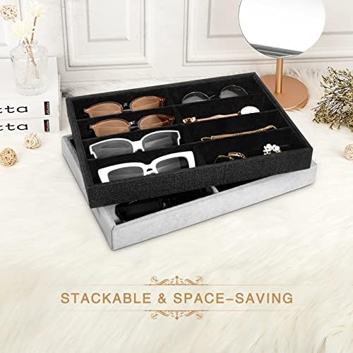 Emibele Glasses Organizer Jewelry Tray, 8 Grids Velvet Tray Watch Storage - Image 5