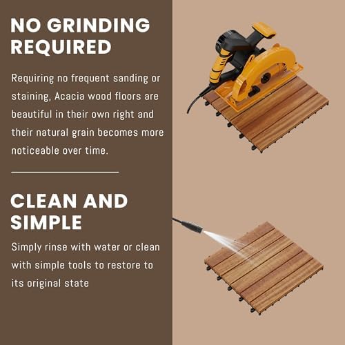 27Pcs Interlocking Deck Tiles, 12x12in Acacia Wood Flooring - Image 3