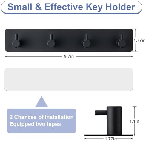 Key Holder with 4 Hooks, Adhesive Key Hanger Organizer - Image 2