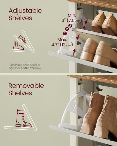 VASAGLE Farmhouse Shoe Cabinet, Narrow Storage Organizer, 3 Flip Drawers - Image 7