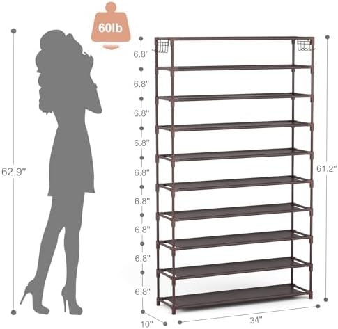 LANTEFUL 10 Tiers Shoe Rack 50 Pairs Large Capacity Tall Shoe Organizer Sturdy - Image 3