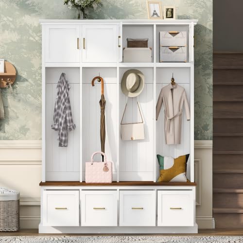 Quarte Hall Tree with Bench, Enclosed Storage, 4 Hooks by Quarte