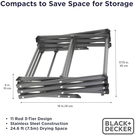 BLACK+DECKER Space Saving 3-Tier Expandable Clothes Drying Rack, Foldable - Image 7