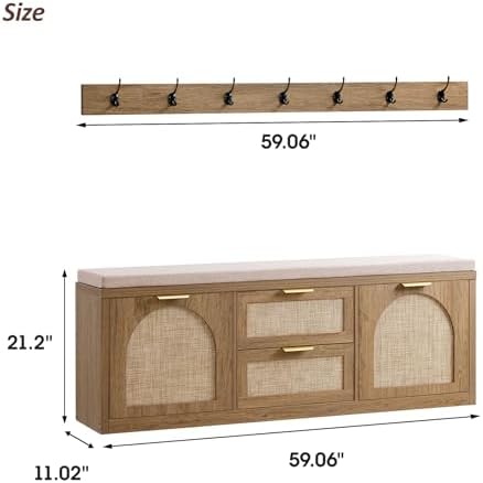 Rattan Narrow Entryway Bench - Image 2