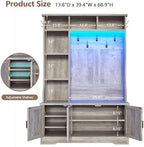 Hall Tree with Bench and Shoe Storage, LED Entryway Bench with Coat Rack - Image 4