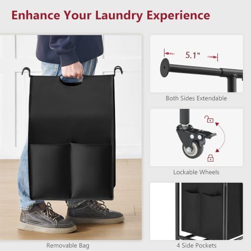 Tajsoon Laundry Sorter with Hanging Bar, 3 Section Laundry Hamper - Image 6