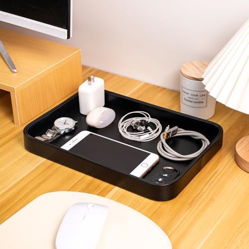 Faux Leather Valet Nightstand Bedside Entry Table Catchall Tray - Image 6