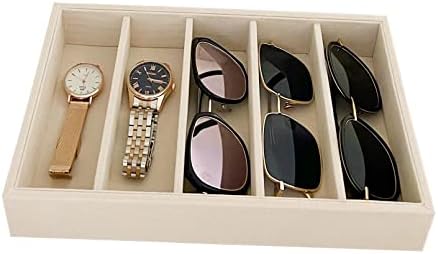 Luxurious 5 Grid Beige Velvet Eyewear Storage Sunglasses Jewelry Tray Organizer - Image 2