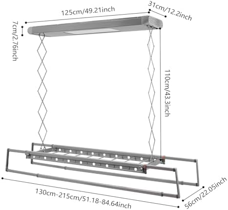 Electric Retractable Airing Rack Gray, Ceiling Clothesline 77lbs Load, Ceiling - Image 3