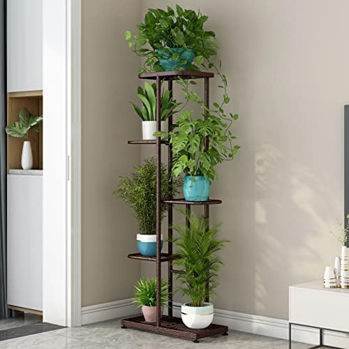 LINZINAR 5 Tier Plant Stand Indoor Outdoor Metal Flower Pot Display Shelf - Image 3