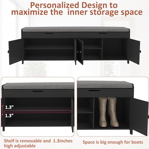 HOMEFORT 54.4" Shoe Bench with Lift Top Storage, Entryway Bench with Cushioned - Image 6