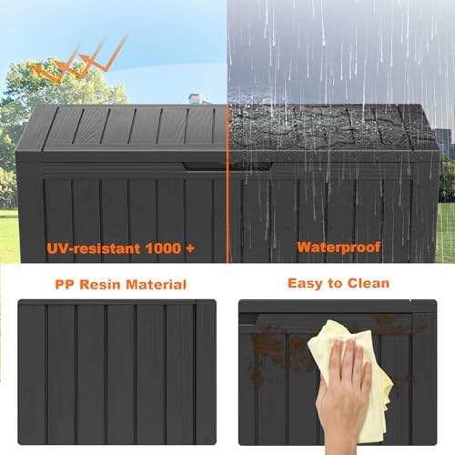 PatioZen 90 Gallon Resin Deck Box, Lockable Patio Outdoor Storage Box - Image 4